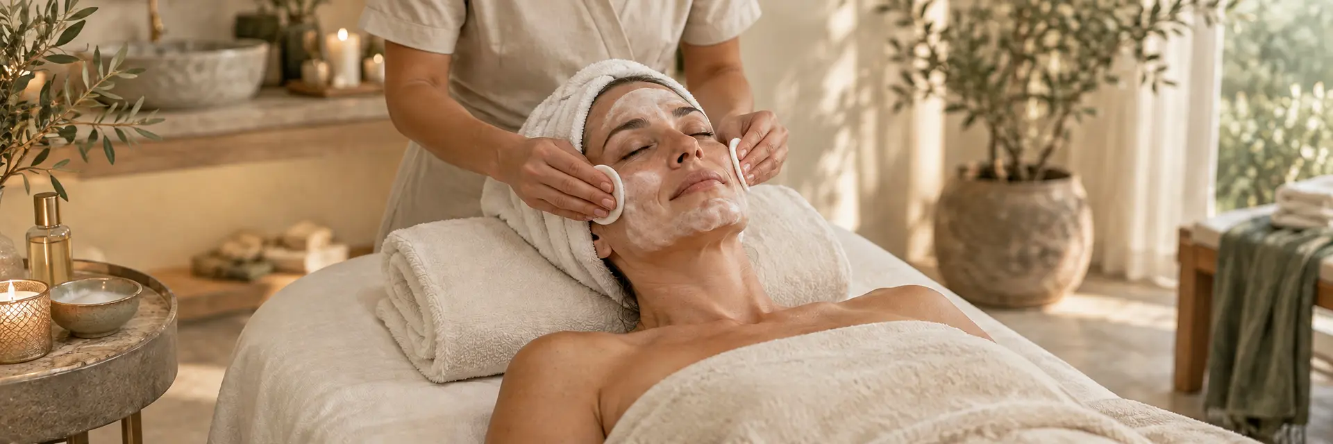 Limpieza facial en un entorno cálido de bienestar